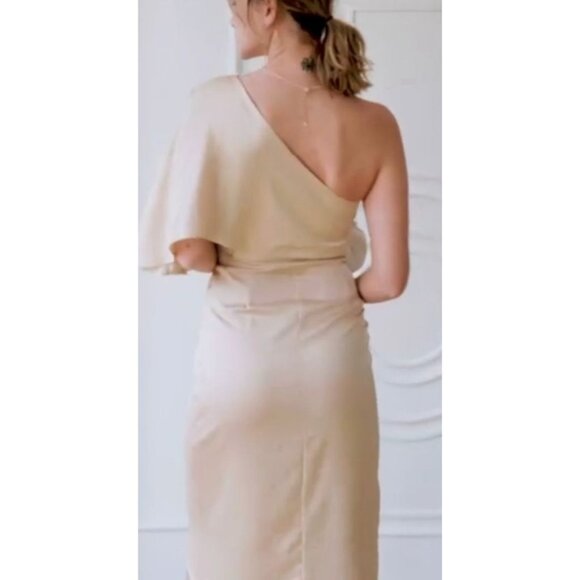 Cupshe Womens M One-Shoulder Backless Satin Dress Beige Elegant Evening Wear - Picture 2 of 12